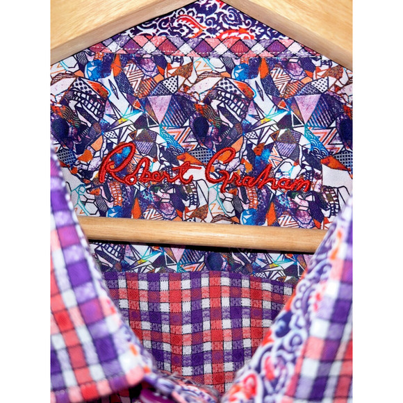 Robert Graham Button Front Shirt Textured Geometric Flip Cuff Men's Sz. 2XL EUC - Picture 6 of 8